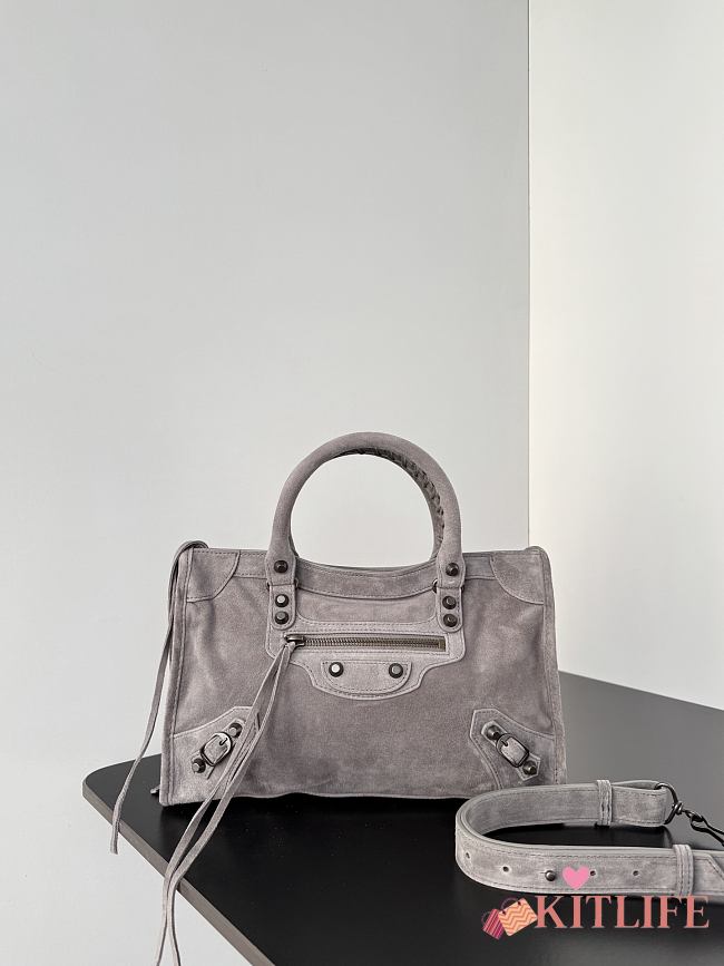 Kitlife Balenciaga Le City Bag in Grey Suede Leather 30x20x10cm - 1