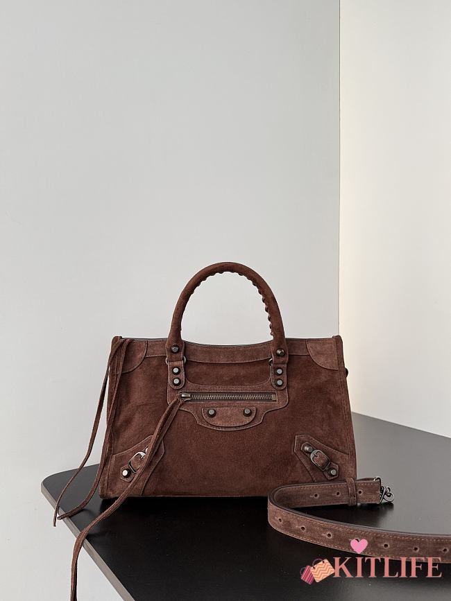 Kitlife Balenciaga Le City Bag in Dark Brown Suede Leather 30x20x10cm  - 1