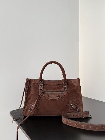 Kitlife Balenciaga Le City Bag in Dark Brown Suede Leather 30x20x10cm 