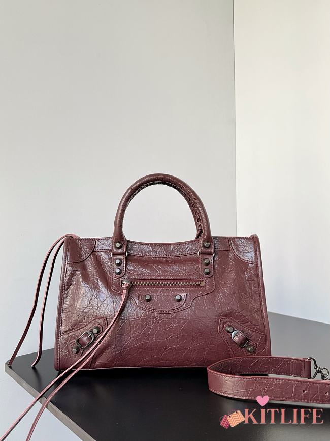 Kitlife Balenciaga Le City Bag in Burgundy Lambskin 30x20x10cm  - 1