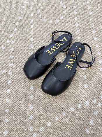 Kitlife Loewe Toy Ankle-strap Black Leather Ballerinas Shoes