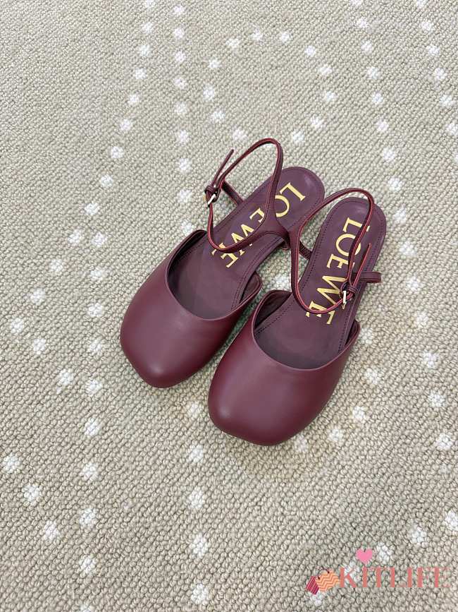 Kitlife Loewe Toy Ankle-strap Burgundy Leather Ballerinas Shoes  - 1
