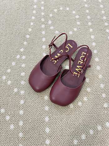 Kitlife Loewe Toy Ankle-strap Burgundy Leather Ballerinas Shoes 