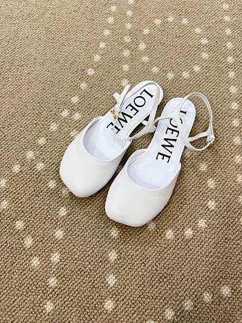 Kitlife Loewe Toy Ankle-strap White Leather Ballerinas Shoes 