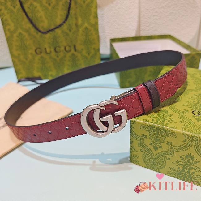 Kitlife Gucci Reversible GG Marmont Belt Red & Black With Gold Hardware - 1