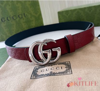 Kitlife Gucci Reversible GG Marmont Belt Red & Black With Silver Hardware  - 1