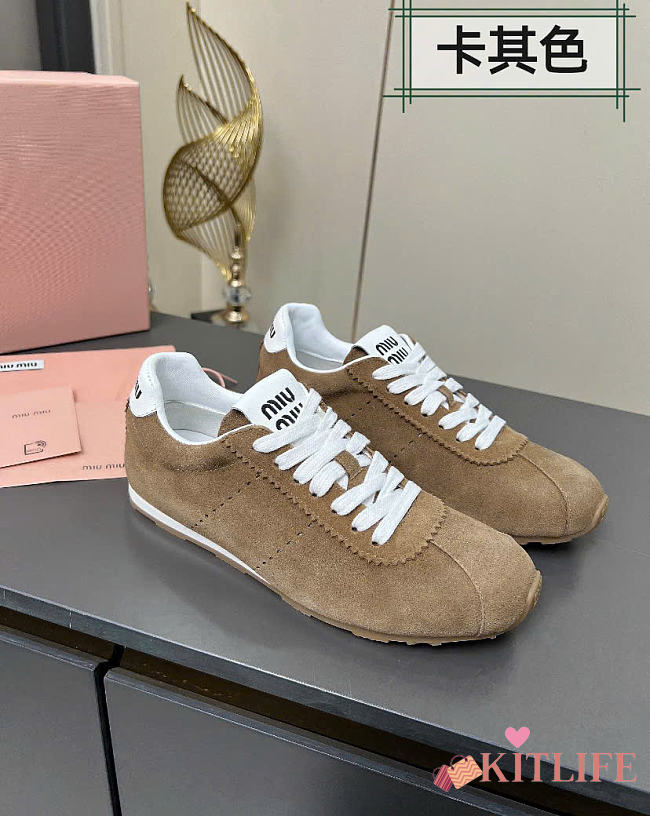 Kitlife Miu Miu Plume Beige Suede Sneakers  - 1