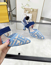 Kitlife Fendi Colibri Lite Blue Velvet Beige FF Logo Pointed Slingbacks - 3