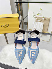 Kitlife Fendi Colibri Lite Blue Velvet Beige FF Logo Pointed Slingbacks - 4