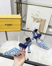 Kitlife Fendi Colibri Lite Blue Velvet Beige FF Logo Pointed Slingbacks - 6