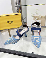 Kitlife Fendi Colibri Lite Blue Velvet Beige FF Logo Pointed Slingbacks - 5