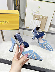 Kitlife Fendi Colibri Lite Blue Velvet Beige FF Logo Pointed Slingbacks - 2