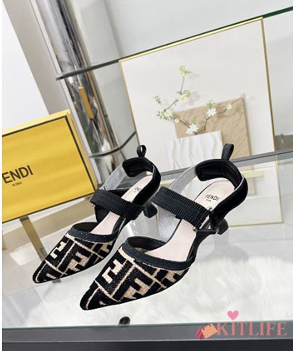 Kitlife Fendi Colibri Lite Black Velvet FF Logo Pointed Slingbacks  - 1