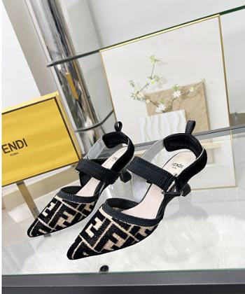 Kitlife Fendi Colibri Lite Black Velvet FF Logo Pointed Slingbacks 
