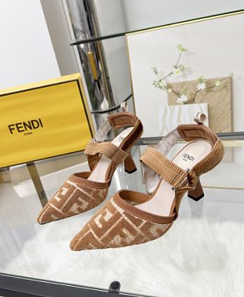 Kitlife Fendi Colibri Lite Beige Velvet FF Logo Pointed Slingbacks 