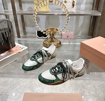 Kitlife Miu Miu Green Gymnasium Technical Fabric And Python-Print Ayers Leather Sneakers