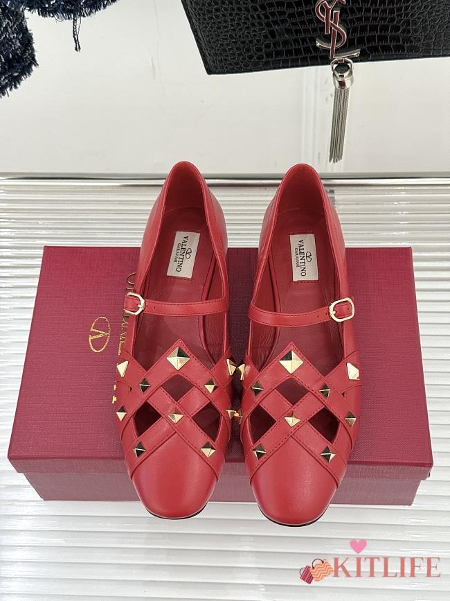 Kitlife Valentino Garavani Studdy Rockstud Ballet Flats Red - 1