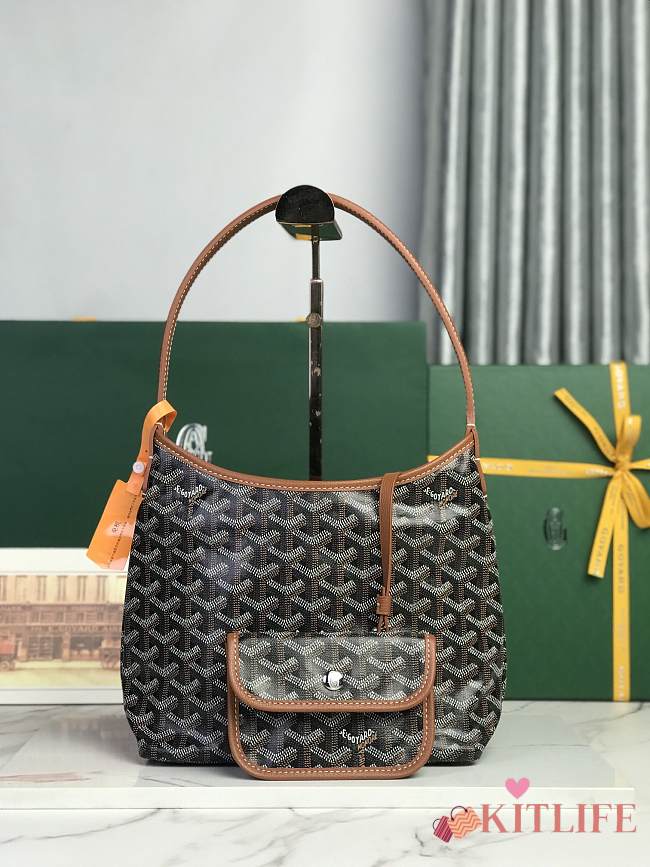 Kitlife Goyard Mini Bohème Hobo Goyardine Canvas Black & Brown Bag 120250 26x11x22cm - 1