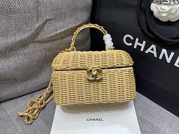 Kitlife Chanel Vanity Case Braided Rattan & Gold-Tone Metal Beige AS5993 11.5x19.5x11cm