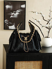 Kitlife Chanel 25C Drawstring Bucket Hobo Bag Black Pony Hair 30x26x14cm  - 1