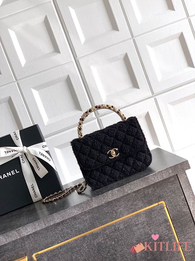 Kitlife Chanel Clutch With Chain Black Tweed, Imitation Pearls & Gold-Tone Metal AP4975 10.5x15x5.5cm - 1