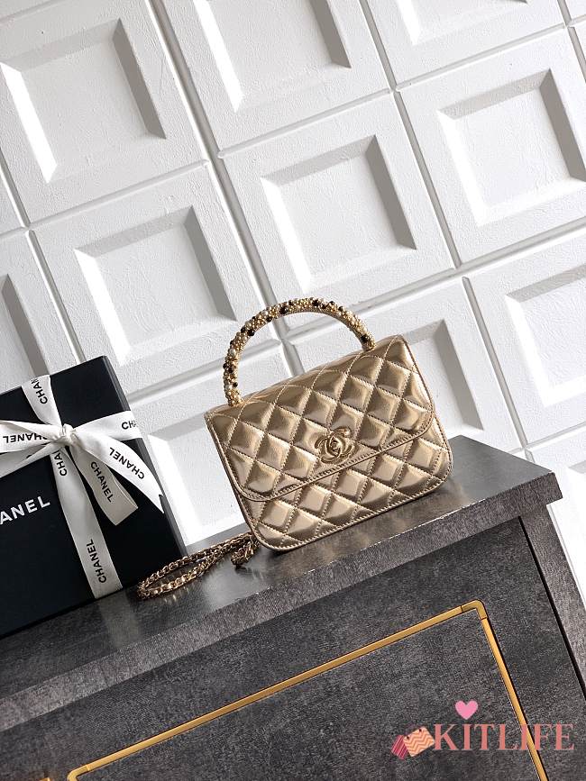 Kitlife Chanel Clutch With Chain Gold Calfskin, Imitation Pearls & Gold-Tone Metal AP4975 10.5x15x5.5cm - 1