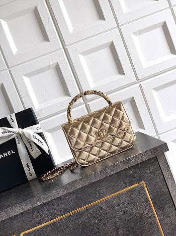 Kitlife Chanel Clutch With Chain Gold Calfskin, Imitation Pearls & Gold-Tone Metal AP4975 10.5x15x5.5cm