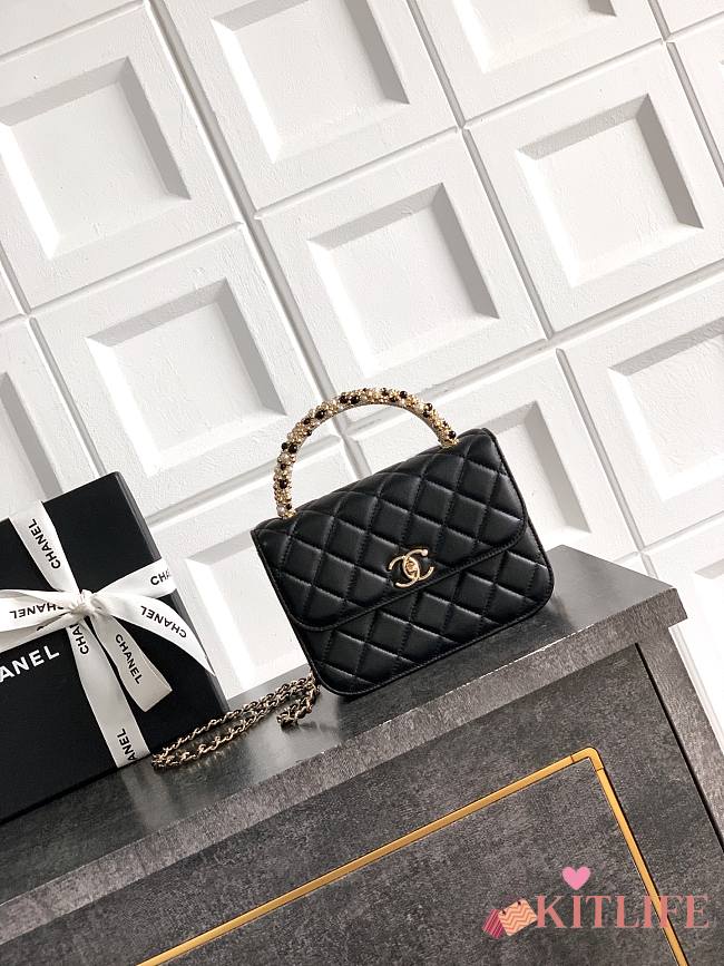 Kitlife Chanel Clutch With Chain Black Calfskin, Imitation Pearls & Gold-Tone Metal AP4975 10.5x15x5.5cm  - 1