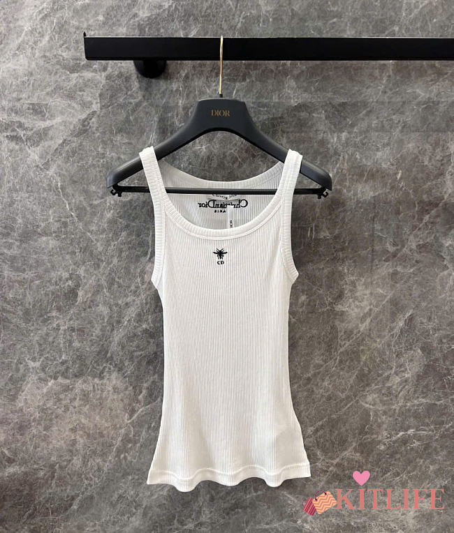 Kitlife Dior Tank Top White Ribbed Cotton Jersey  - 1