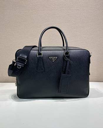 Kitlife Prada Saffiano Black Leather Briefcase 40x27x10.5cm