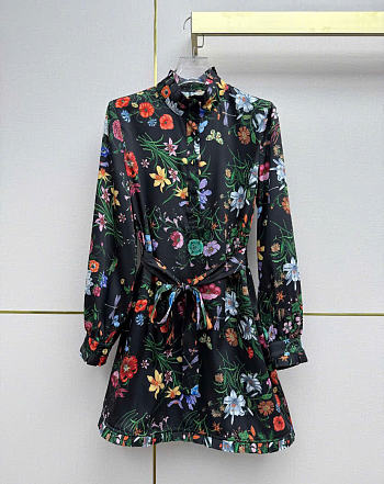 Kitlife Gucci Printed Silk Twill Dress in Multicolor Black