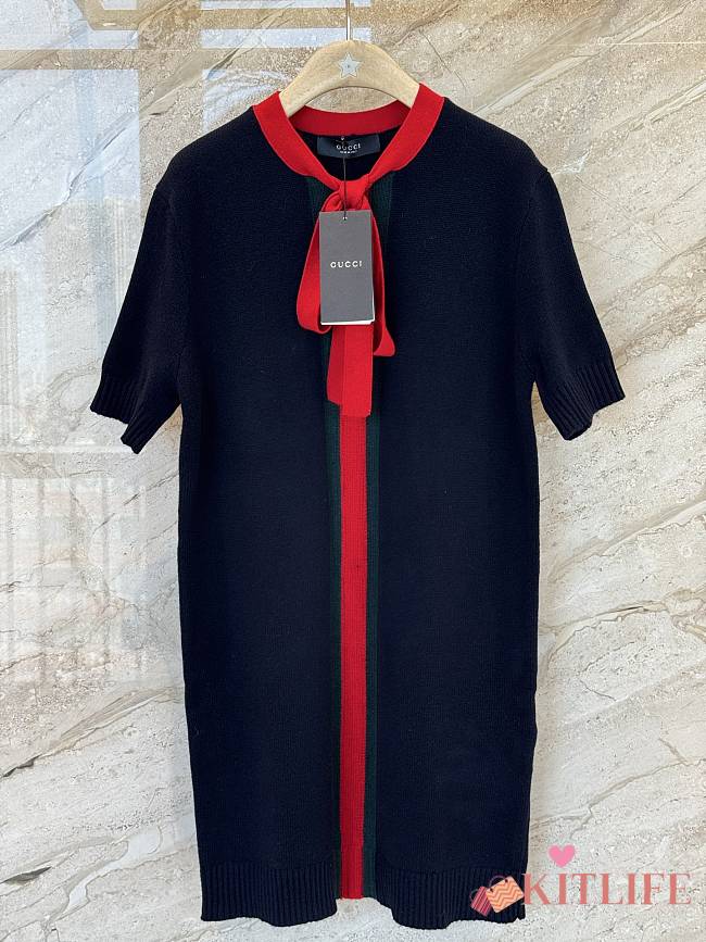 Kitlife Gucci Dark Blue Knit Wool Cashmere Dress with Web  - 1