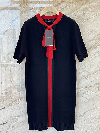 Kitlife Gucci Dark Blue Knit Wool Cashmere Dress with Web 