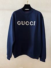 Kitlife Gucci Cotton Jersey Sweatshirt With Embroidery Dark Blue  - 1