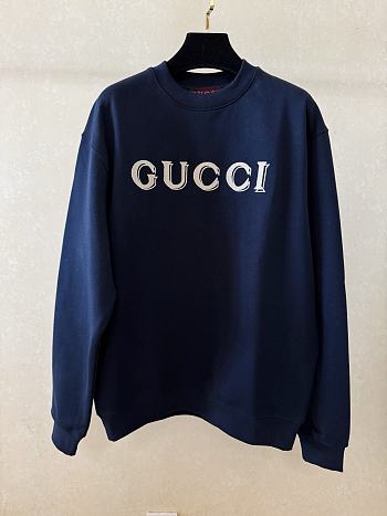 Kitlife Gucci Cotton Jersey Sweatshirt With Embroidery Dark Blue 