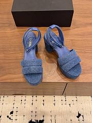 Kitlife Chanel 26 Classic Double C High-Heeled Platform Sandals Blue Denim - 1