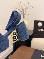 Kitlife Chanel 26 Classic Double C High-Heeled Platform Sandals Blue Denim - 5