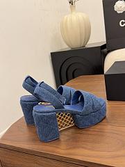 Kitlife Chanel 26 Classic Double C High-Heeled Platform Sandals Blue Denim - 4