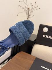 Kitlife Chanel 26 Classic Double C High-Heeled Platform Sandals Blue Denim - 2