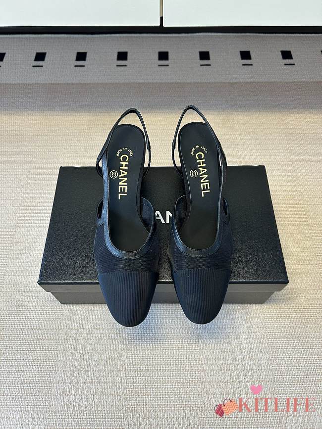 Kitlife Chanel Black Cap Toe CC Slingback Sandals - 1