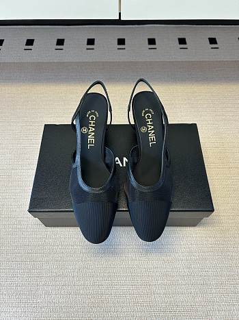 Kitlife Chanel Black Cap Toe CC Slingback Sandals