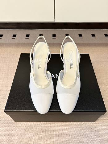 Kitlife Chanel White Cap Toe CC Slingback Sandals 