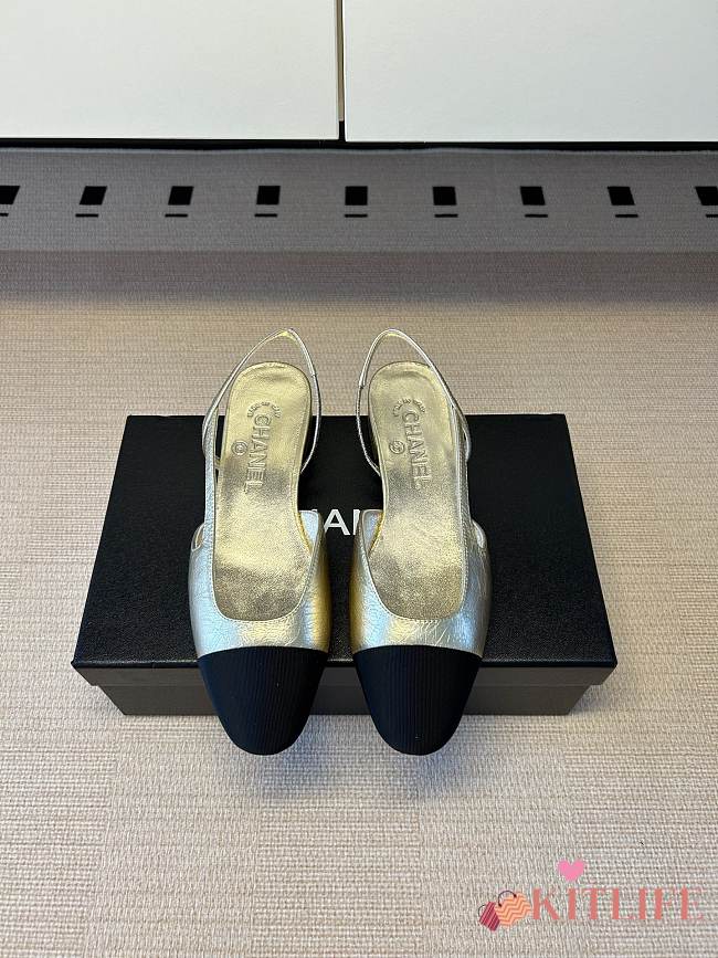 Kitlife Chanel Silver Cap Toe CC Slingback Sandals  - 1