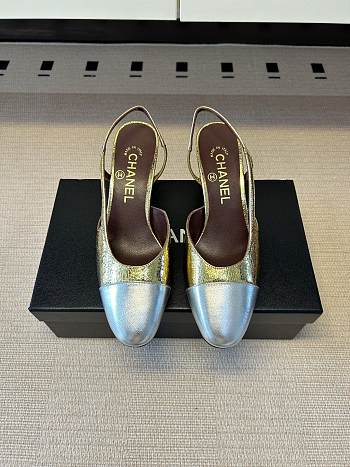 Kitlife Chanel Gold Cap Toe CC Slingback Sandals  