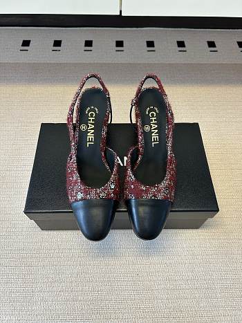 Kitlife Chanel Cap Toe CC Slingback Sandals Burgundy Tweed