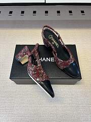 Kitlife Chanel Cap Toe CC Slingback Sandals Burgundy Tweed - 3