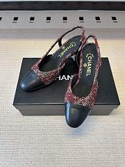 Kitlife Chanel Cap Toe CC Slingback Sandals Burgundy Tweed - 4