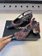 Kitlife Chanel Cap Toe CC Slingback Sandals Burgundy Tweed - 5