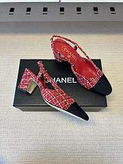 Kitlife Chanel Cap Toe CC Slingback Sandals Red Tweed  - 3