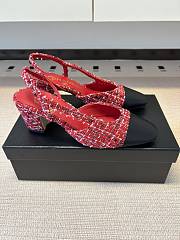 Kitlife Chanel Cap Toe CC Slingback Sandals Red Tweed  - 4